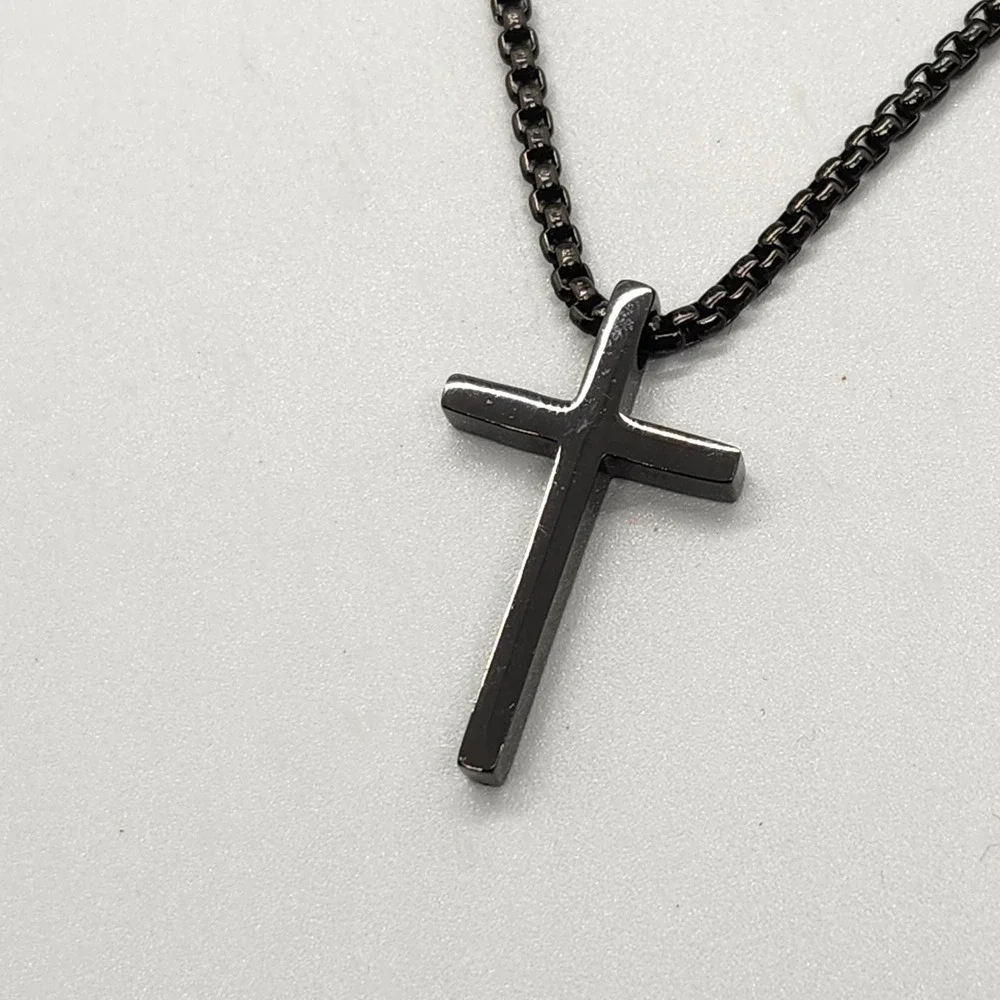 Dark Tone Cross Pendant Necklace 22in Mens Unisex Religious Faith Jewelry